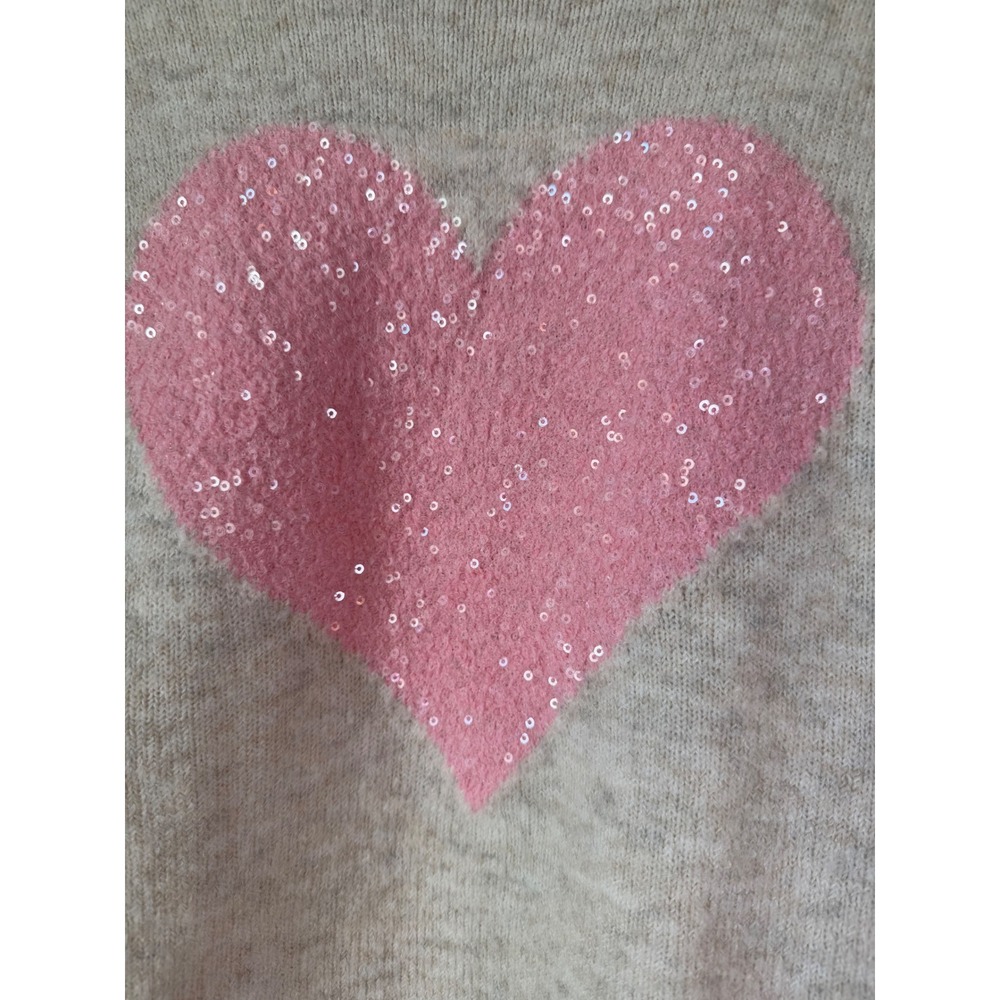 CeCe Womens Petite XL PXL Heart Sequin Pullover Sweater Oatmeal Pink Long Sleeve - Picture 2 of 5